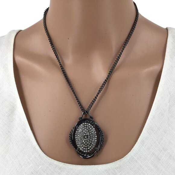 Pendant Necklace Dangle Earrings Set Rhinestone Center - Picture 2 of 4